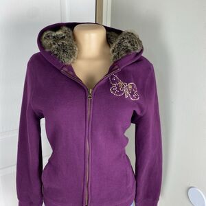Y2K Old Navy Hoodie Faux Fur Womens L Studded Butterfly Cozycore